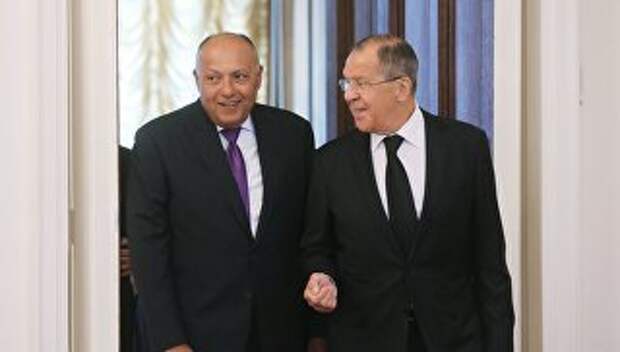 Сергей Лавров и министр иностранных дел Египта Самех Шукри во время встречи. 21 августа 2017
