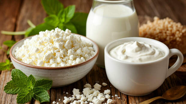 Творог, молоко и сметана / Изображение сгенерировано с помощью нейросети 