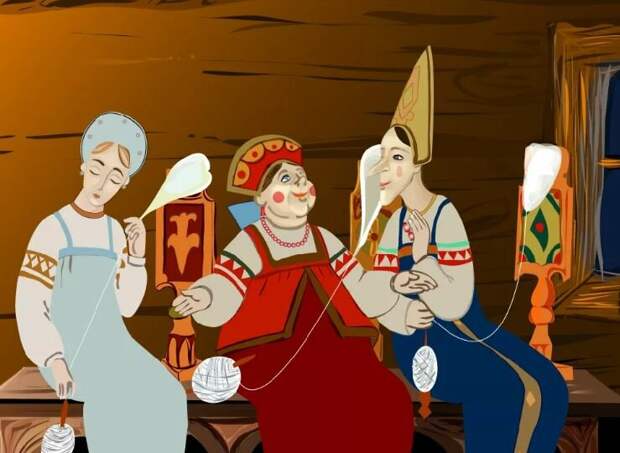 Три девицы под окном (кадр из советского мультфильма «Сказка о царе Салтане»)