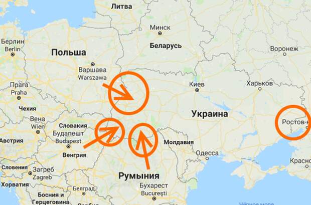 Стрелки в кружках - это зоны интересов стран НАТО на Украине (кружок справа - ЛДНР)