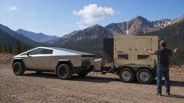 Фермер из США прицепил к Tesla Cybertruck дизель‑генератор из‑за быстрой потери запаса хода