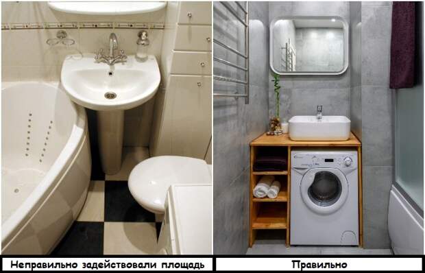Под подвесную тумбу можно поставить стиральную машину и организовать хранение