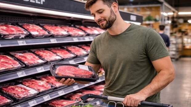 Мясо / Магазин / Говядина / Изображение сгенерировано ИИ ChatGPT / amic.ru