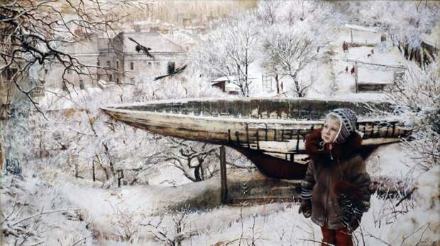 Зима в Улькином городе город, картины, ностальгия, рисунки