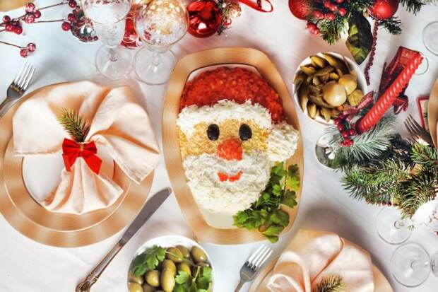 Новогодний салат Дед Мороз пошаговый рецепт с фото
