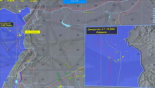 Фрагмент инфографики на экране во время специального брифинга министрства обороны России об обстоятельствах крушения Ил-20 ВКС России у побережья Сирии