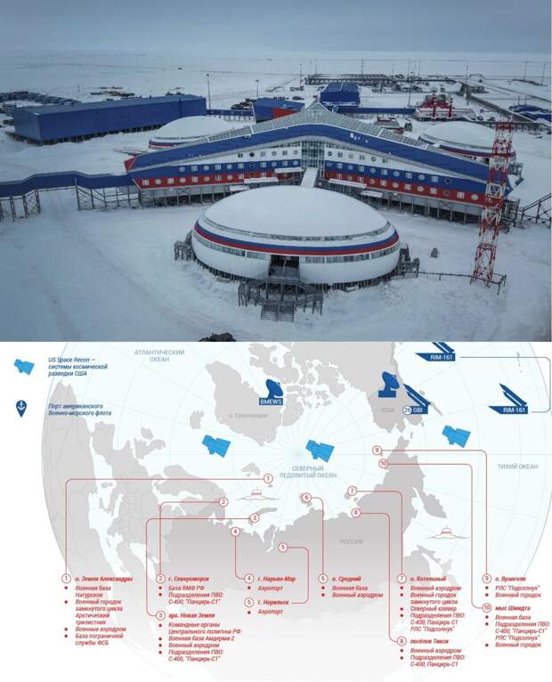 Знаменитый Арктический Трилистник - военная база Российской Федерации на острове Земля Александры в архипелаге Земля Франца-Иосифа. Основная задача базы — обеспечение противовоздушной обороны.