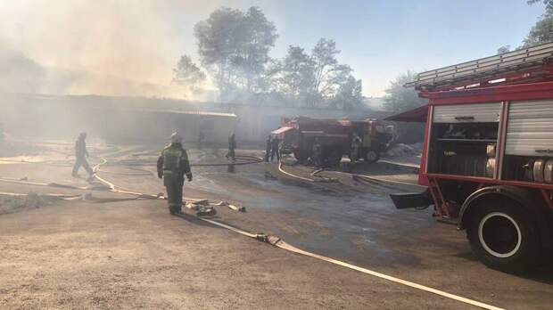 В Аксае потушили пожар, охвативший склады с древесиной и сухостой