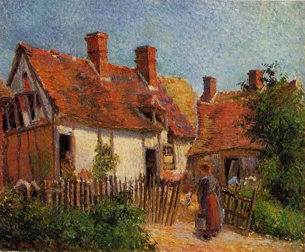 Old Houses at Eragny. (1885). Писсарро, Камиль