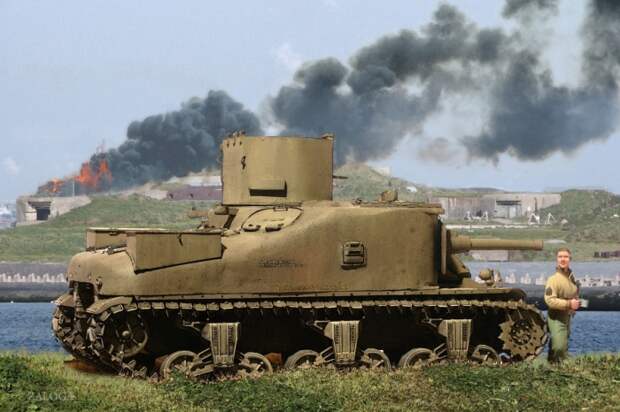 Американский T10 Tractor CDL на берегу Рейна, 1945 год. | Фото: tankandafvnews.com.