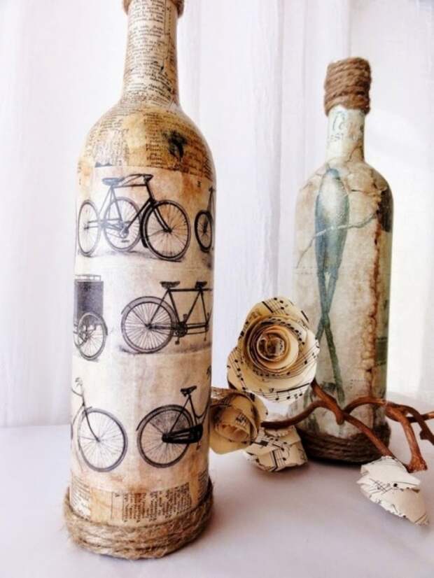 Креативный декупаж бутылки в Винтажном стиле. 