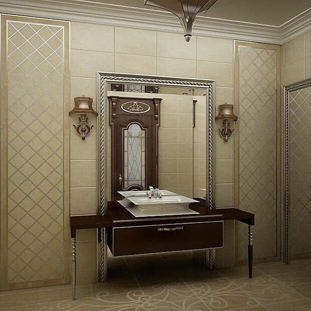 Дизайн интерьера квартир, интерьер в классическом стиле, интерьер ванной комнаты