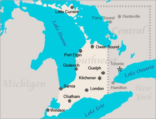 Карта южной части провинции Онтарио и сопредельных земель, на которой хорошо виден тот самый «клин» - Властелины Великих Озёр | Военно-исторический портал Warspot.ru