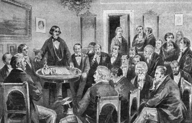 Гоголь читает Ревизора актерам Малого театра, среди актеров - Михаил Щепкин / Фото: otari.mirtesen.ru Гоголь читает Ревизора актерам Малого театра, среди актеров - Михаил Щепкин / Фото: otari.mirtesen.ru