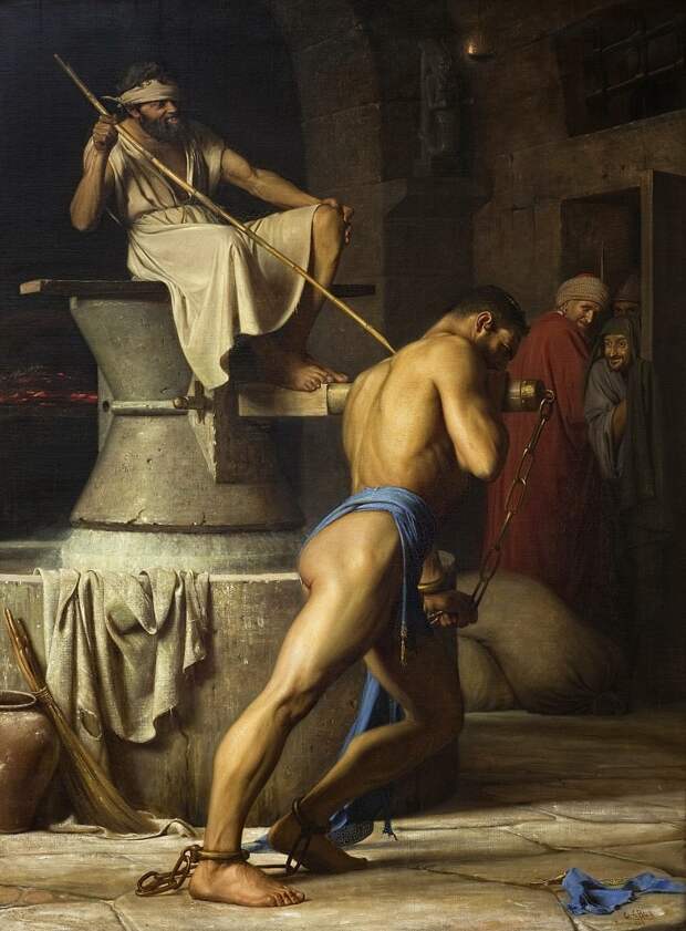Carl Bloch (1834-90) - Samson and the Philistines. (1863), Автор: Датская национальная галерея, Копенгаген (SMK) (Копенгаген (СМК) Датская национальная галерея)Датская национальная галерея, Копенгаген (SMK) (Живопись на Gallerix.ru)
