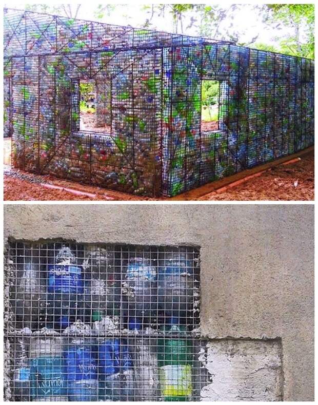 Для придания привычного вида стенам их просто оштукатуривают (Plastic Bottle Village, Панама). | Фото: youtube.com.