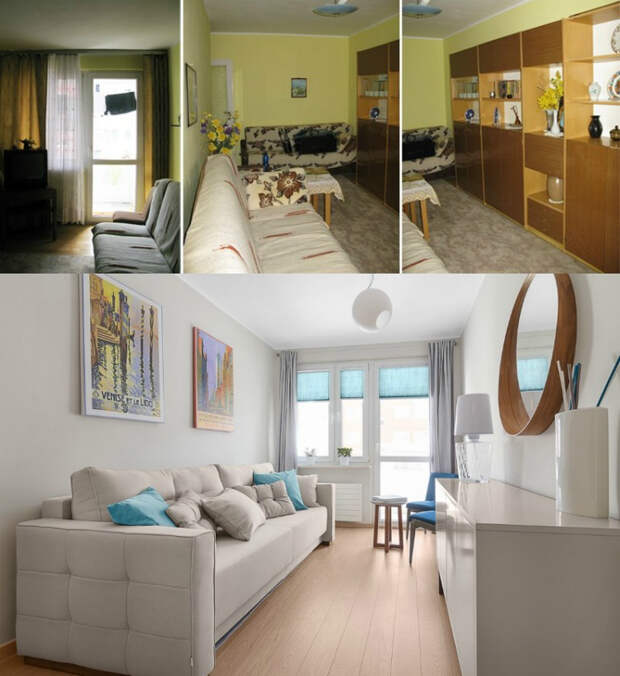 ремонт маленькой узкой комнаты современный стиль до и после фото