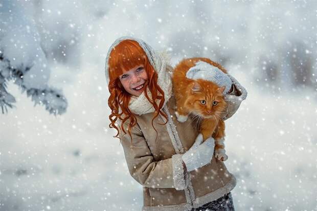 Рыжие парочки девушки, кошки, рыжие