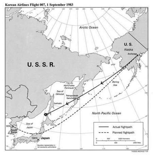 Плановый и реальный маршрут «корейского боинга»