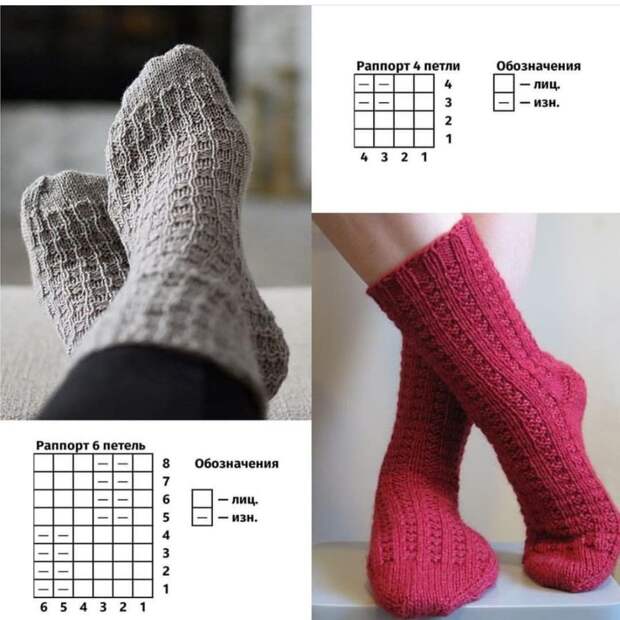 Популярная подборка простых схем для вязаных носков