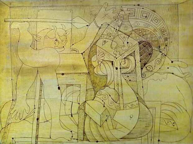 Пабло Пикассо. Минотавр с копьём и заложницы. 1934 год
