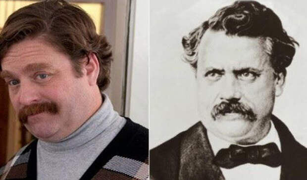 Зак Галифианакис/Луи Вюиттон Голливудский актер родился 1 октября 1969 года, через сотню лет после смерти основателя самого дорогого модного дома планеты. Но посмотрите, как они похожи — будто один и тот же человек.