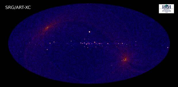 Фото: ИКИ РАН /Обзор всего неба, полученный телескопом ART-XC в рамках первого этапа научной программы обсерватории «Спектр-РГ», которая проходила с 8 декабря 2019 по 10 июня 2020 г.