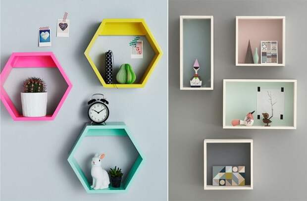 Цветные оригинальные полки станут отличной системой хранения в комнате. / Фото: kakpostroit.su