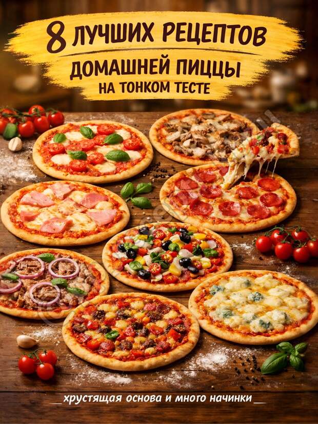 Кулинария> 8 РЕЦЕПТОВ ДОМАШНЕЙ ПИЦЦЫ НА ТОНКОМ ТЕСТЕ !