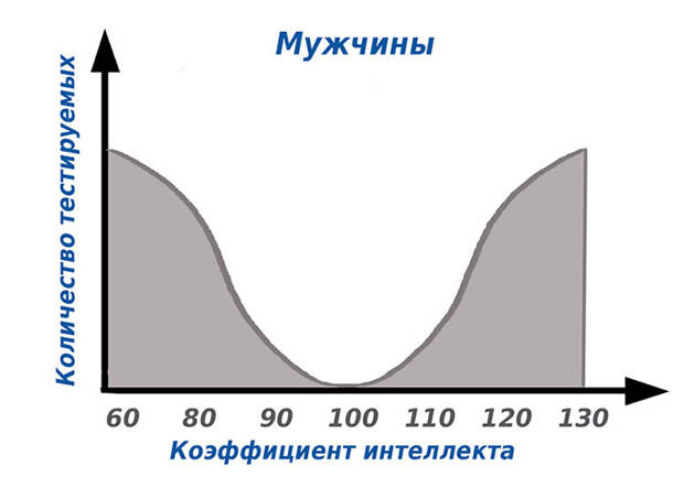 Мужчин со средним значением интеллекта - очень мало. Большинство мужчин либо дебилы, либо ботаны.