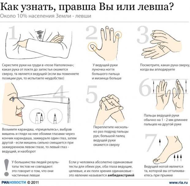 Способы определения леворукости (инфографика)