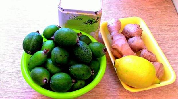 Ингредиенты для джема их фейхоа с имбирём и лимоном