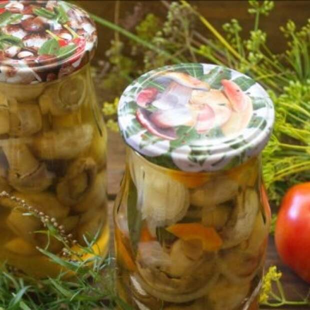Шампиньоны маринованные с морковью и луком