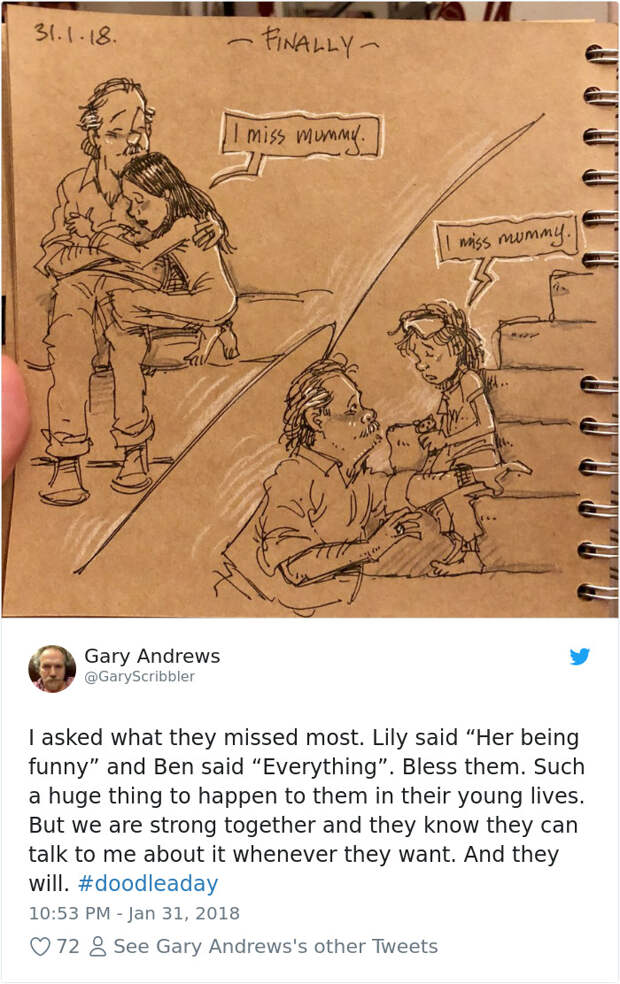 Иллюстратор Disney рисует жизнь с двумя детьми после смерти жены, и эти картинки разрывают душу