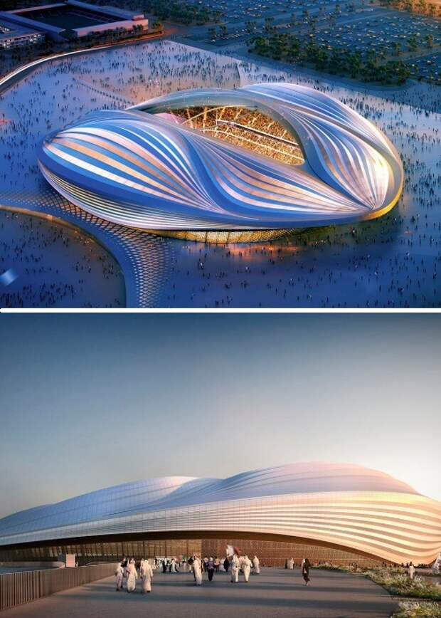 Неожиданные ассоциации вызвала форма нового стадиона Al-Wakrah (проект архбюро Zaha Hadid Architects, Катар-2022). | Фото: Zaha Hadid Architects.