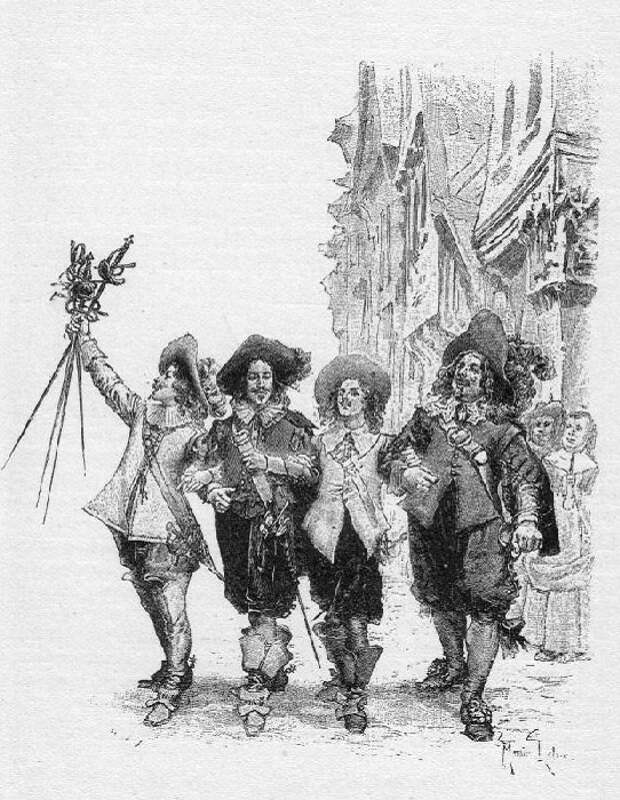 «Д’Артаньян шёл между Атосом и Портосом…» (1894). Автор: Морис Лелуар.