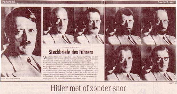 Фотомонтаж ФБР, сделанный в 1945 году на тот случай, если Гитлер попытается скрыться, изменив внешность.