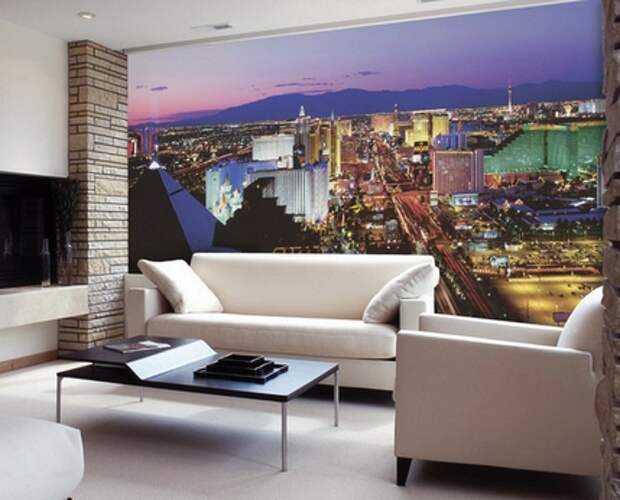 фотообои с изображением города в гостиной