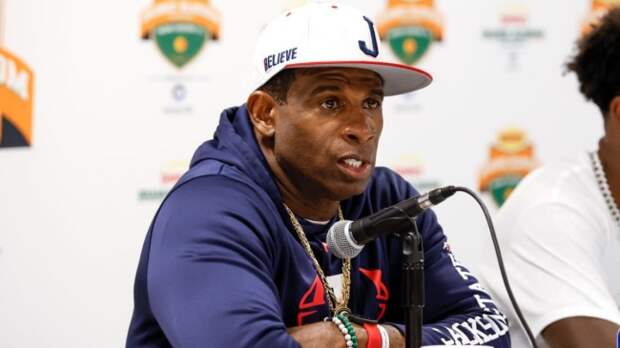 Deion Sanders at a press conference