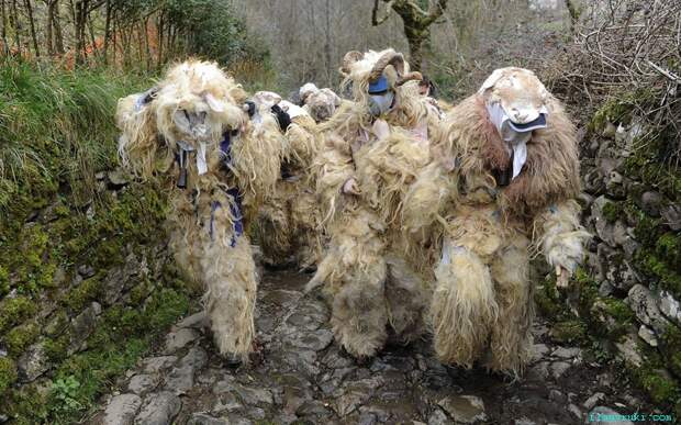 Жители северной испанской провинции Наварра в овечьих шкурах приняли участие в древнем карнавале Итурен.