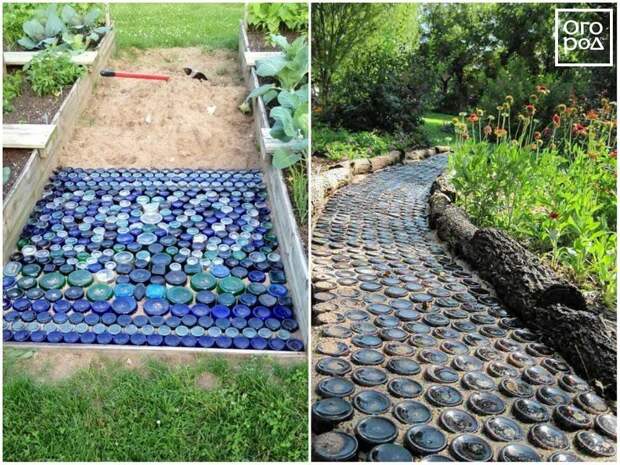 Садовые дорожки из винных бутылок