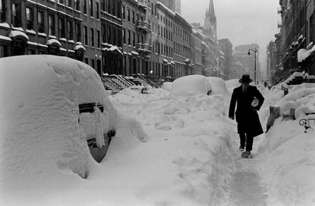 1947 год, Нью-Йорк зима, ретро фото, снег, снегопад, сша
