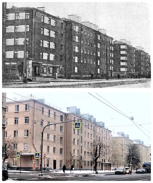 Новые дома в Володарским районе / Проспект Обуховской Обороны, 95.~1934 и 2021 год.