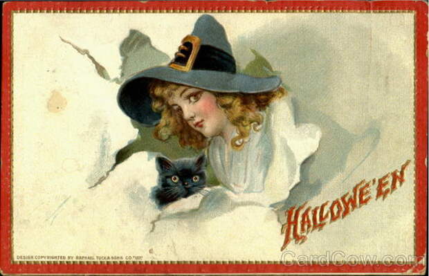 Halloween Witch and Cat Frances Brundage