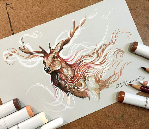 рисунки диких животных карандашами и маркерами