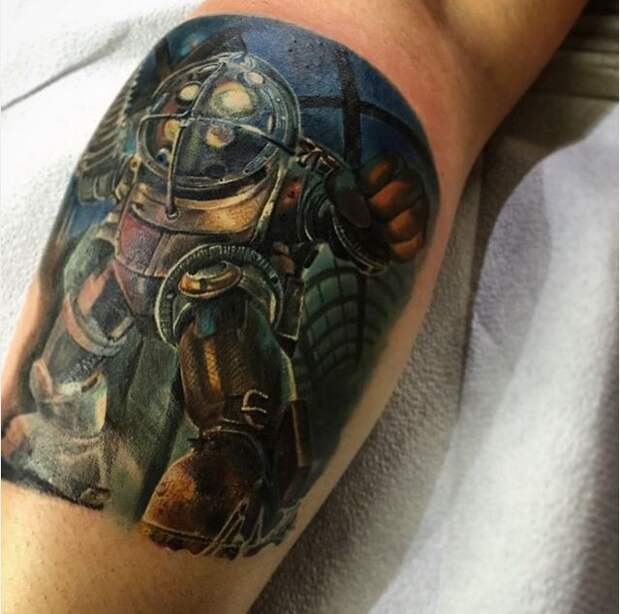 2. Эта татуировка по BioShock так реалистична, что сложно в это поверить! геймеры, игры, татуировки