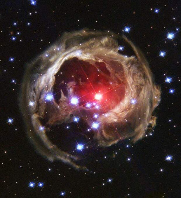 Звезда V838 Mon, которая в январе 2002 года безмерно удивила ученых внезапным расширением, которое на короткий миг сделала ее самой яркой звездой во всем Млечном пути космос, красота, планета, рисунки, художники