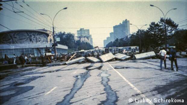 Баррикады на улицах Москвы, август 1991 года