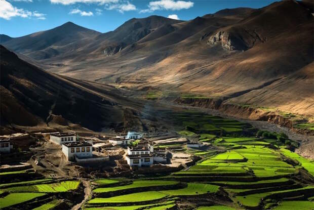 Village in the Himalayas, Tibet города мира, путешествия, романтика
