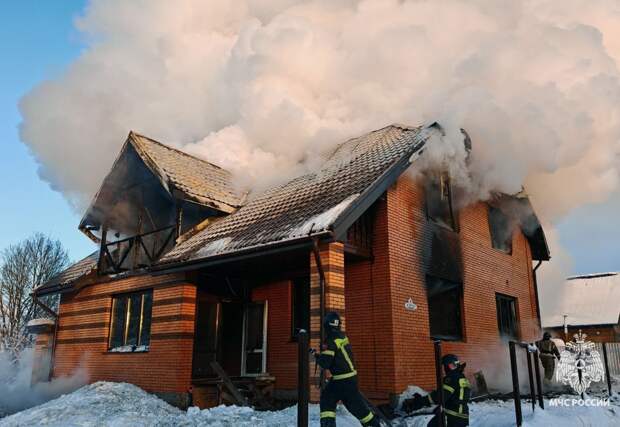 Опубликованы фото с места крупного пожара в деревне Хопилово под Тулой